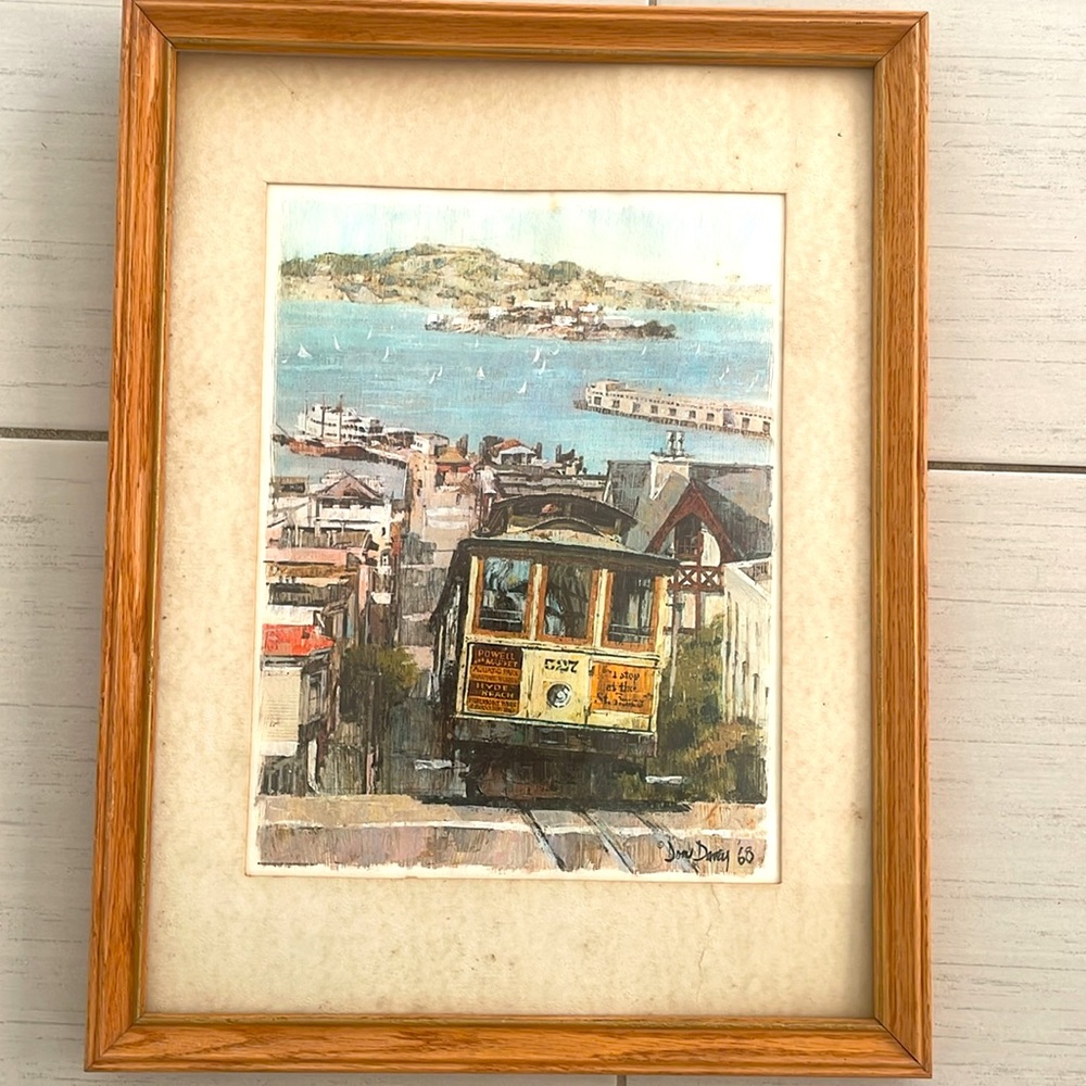 Vibrant San Francisco Streetcar Scene - Signed Art Print by Don Davey